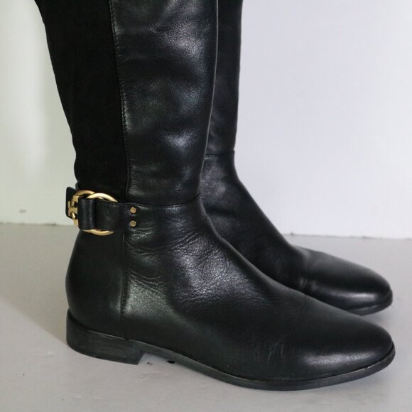 Tory Burch Marsden Over the Knee Boots Womens 7.5 Black Suede Leather Two Tone - Picture 3 of 11